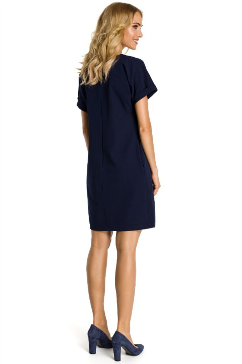 Elegancka sukienka mini luźna z krótkim rękawem granatowa me337 Elegancka sukienka mini luźna z krótkim rękawem granatowa me337