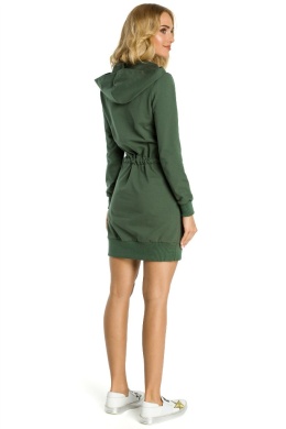 Sukienka dresowa mini z kapturem i długim rękawem zielona me352
