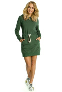 Sukienka dresowa mini z kapturem i długim rękawem zielona me352