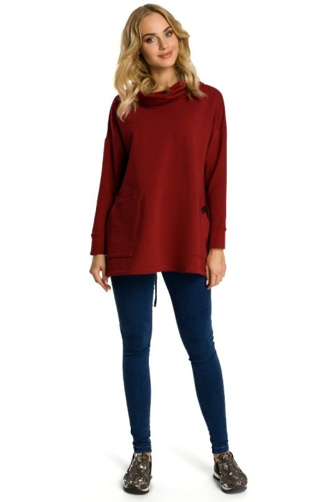 Bluza damska oversize z kominem i długim rękawem bordowa me344 Bluza damska oversize z kominem i długim rękawem bordowa me344