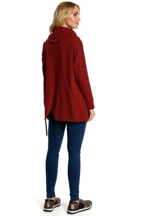 Bluza damska oversize z kominem i długim rękawem bordowa me344 Bluza damska oversize z kominem i długim rękawem bordowa me344