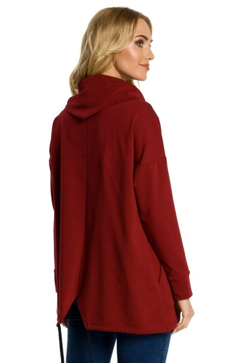 Bluza damska oversize z kominem i długim rękawem bordowa me344 Bluza damska oversize z kominem i długim rękawem bordowa me344