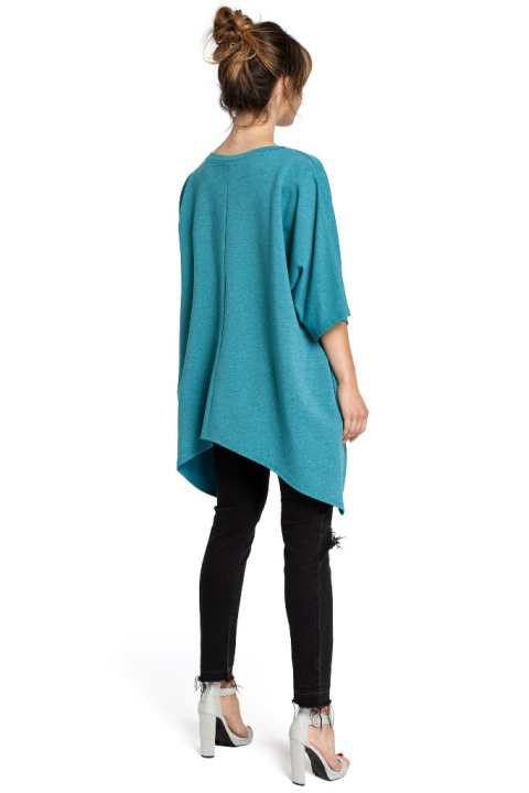 Bluza damska asymetryczna z kieszeniami krótki rękaw szmaragdowa B034 Bluza damska asymetryczna z kieszeniami krótki rękaw szmaragdowa B034