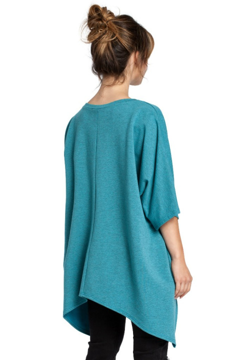 Bluza damska asymetryczna z kieszeniami krótki rękaw szmaragdowa B034 Bluza damska asymetryczna z kieszeniami krótki rękaw szmaragdowa B034