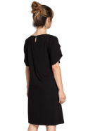 Sukienka midi z wiskozy z falbankami i krótkim rękawem czarna B035