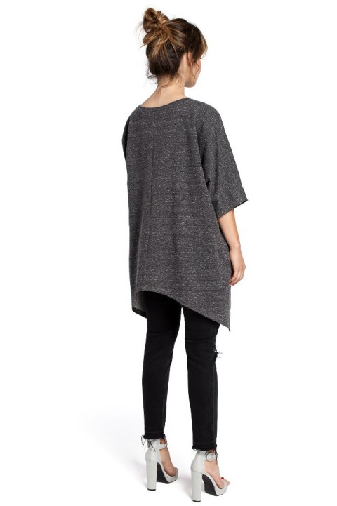 Bluza damska asymetryczna z kieszeniami krótki rękaw grafitowa B034 Bluza damska asymetryczna z kieszeniami krótki rękaw grafitowa B034