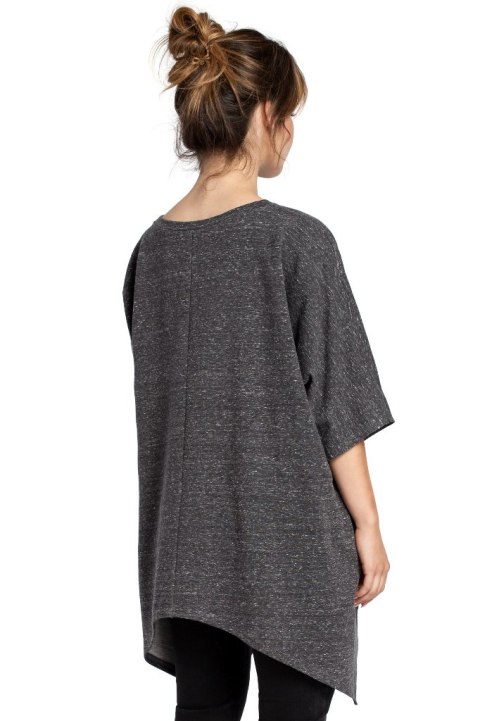 Bluza damska asymetryczna z kieszeniami krótki rękaw grafitowa B034 Bluza damska asymetryczna z kieszeniami krótki rękaw grafitowa B034