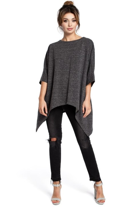 Bluza damska asymetryczna z kieszeniami krótki rękaw grafitowa B034 Bluza damska asymetryczna z kieszeniami krótki rękaw grafitowa B034