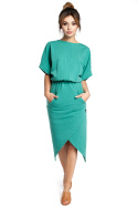 Sukienka midi dresowa asymetryczna z zakładką zielona B029