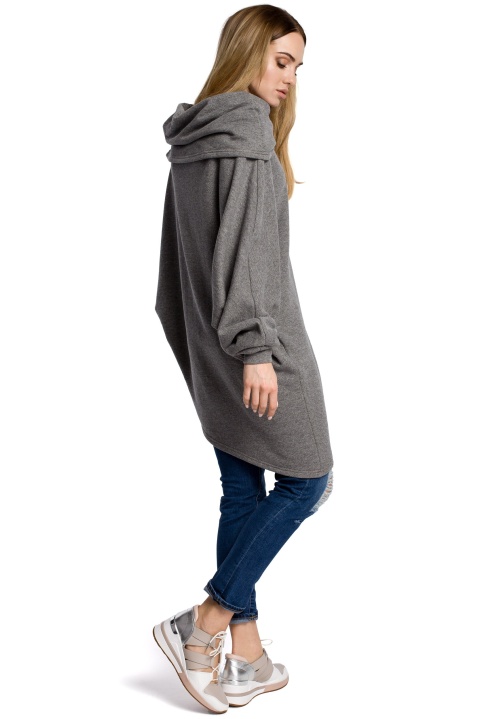 Bluza damska asymetryczna z długim rękawem i kołnierzem szara me355 Bluza damska asymetryczna z długim rękawem i kołnierzem szara me355