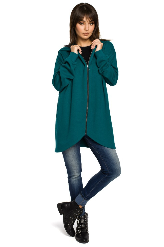 Długa bluza damska oversize rozpinana z kapturem zielona B054 Długa bluza damska oversize rozpinana z kapturem zielona B054