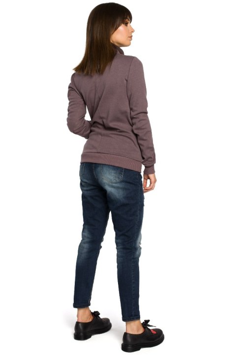 Bluza damska sportowa z wiskozą kołnierzem i kieszeniami brązowa B055 Bluza damska sportowa z wiskozą kołnierzem i kieszeniami brązowa B055
