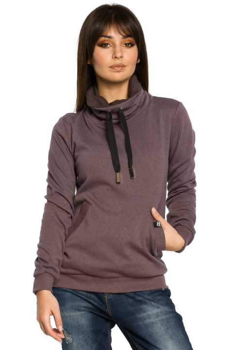 Bluza damska sportowa z wiskozą kołnierzem i kieszeniami brązowa B055 Bluza damska sportowa z wiskozą kołnierzem i kieszeniami brązowa B055