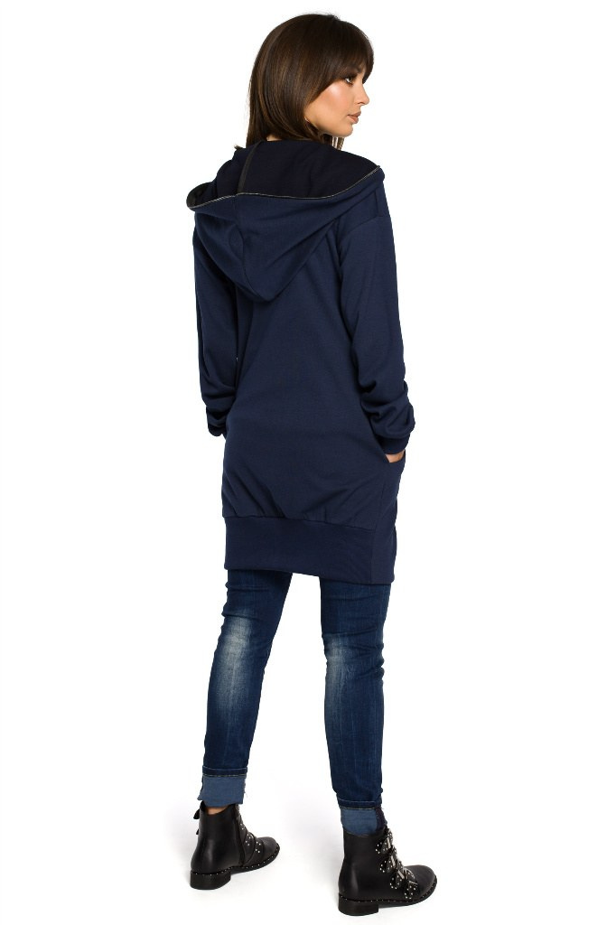Długa bluza damska oversize rozpinana z kapturem granatowa B054 Długa bluza damska oversize rozpinana z kapturem granatowa B054
