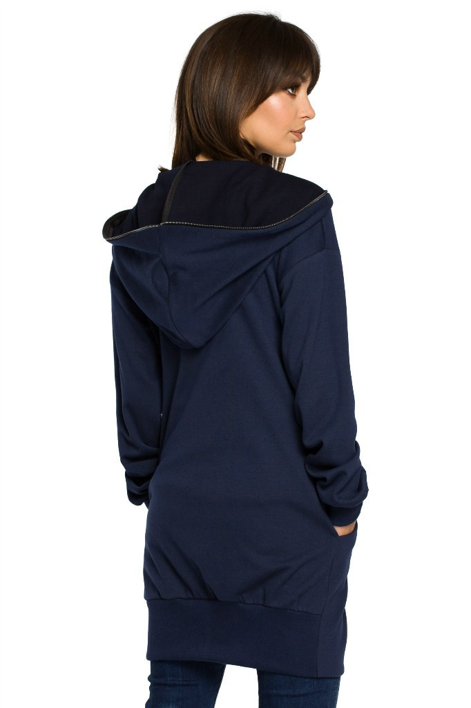 Długa bluza damska oversize rozpinana z kapturem granatowa B054 Długa bluza damska oversize rozpinana z kapturem granatowa B054