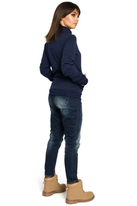 Bluza damska sportowa z wiskozą kołnierzem i kieszeniami granatowa B055 Bluza damska sportowa z wiskozą kołnierzem i kieszeniami granatowa B055