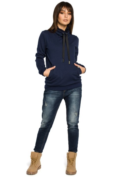 Bluza damska sportowa z wiskozą kołnierzem i kieszeniami granatowa B055 Bluza damska sportowa z wiskozą kołnierzem i kieszeniami granatowa B055