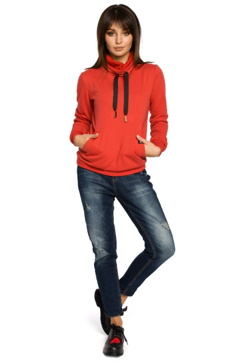 Bluza damska sportowa z wiskozą kołnierzem i kieszeniami czerwona B055 Bluza damska sportowa z wiskozą kołnierzem i kieszeniami czerwona B055