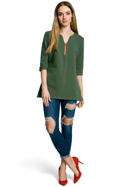 Bluza damska z zamkiem o fasonie litery A zielona me356 Bluza damska z zamkiem o fasonie litery A zielona me356