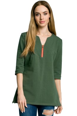 Bluza damska z zamkiem o fasonie litery A zielona me356