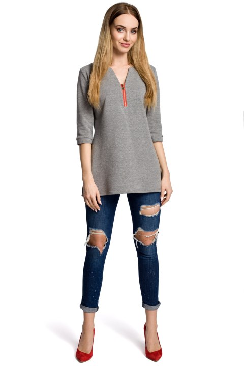 Bluza damska z zamkiem o fasonie litery A szara me356 Bluza damska z zamkiem o fasonie litery A szara me356