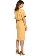 Sukienka midi z gumką i paskiem wiązana krótki rękaw żółta B062