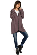 Długa bluza damska oversize rozpinana z kapturem brązowa B054