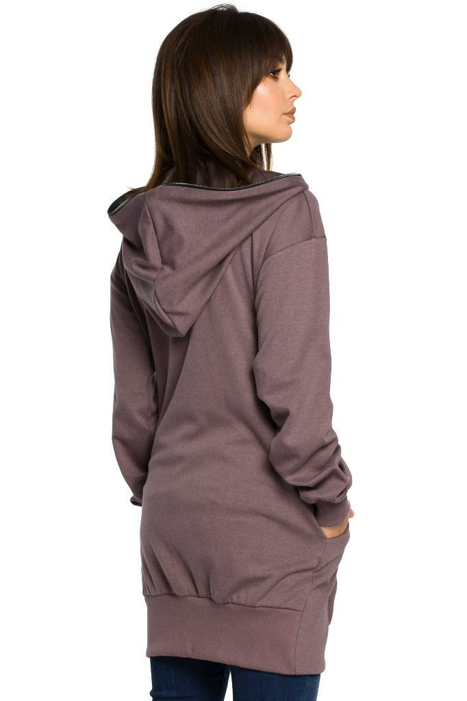 Długa bluza damska oversize rozpinana z kapturem brązowa B054 Długa bluza damska oversize rozpinana z kapturem brązowa B054