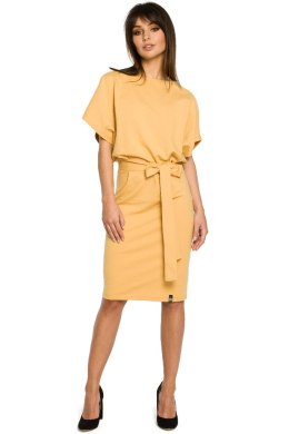 Sukienka ołówkowa midi dresowa z luźną górą i paskiem żółta B058
