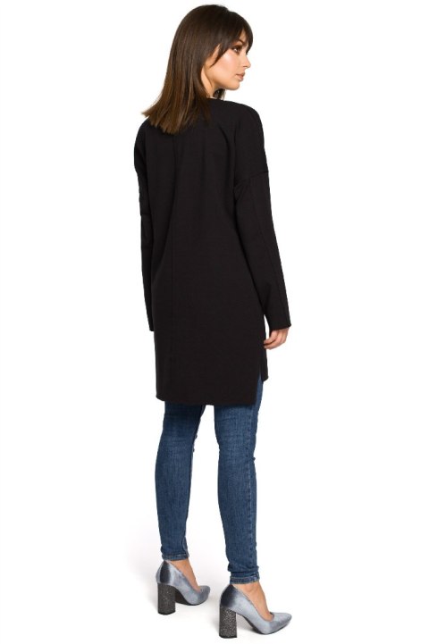 Prosta tunika dresowa mini oversize z długim rękawem czarna B059 Prosta tunika dresowa mini oversize z długim rękawem czarna B059