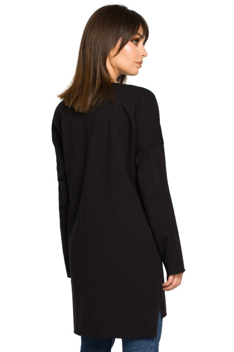Prosta tunika dresowa mini oversize z długim rękawem czarna B059 Prosta tunika dresowa mini oversize z długim rękawem czarna B059