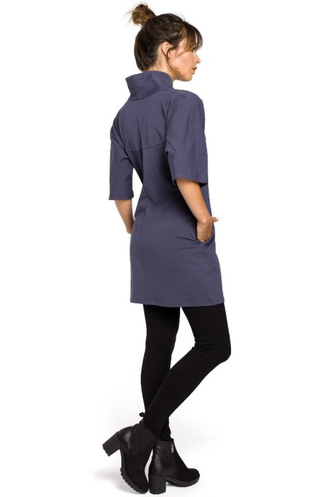 Tunika bawełniana mini kimono ze stójką krótki rękaw niebieska B043 Tunika bawełniana mini kimono ze stójką krótki rękaw niebieska B043
