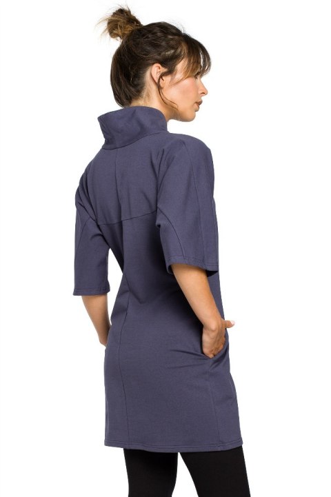 Tunika bawełniana mini kimono ze stójką krótki rękaw niebieska B043 Tunika bawełniana mini kimono ze stójką krótki rękaw niebieska B043