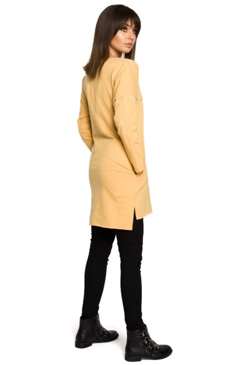 Prosta tunika dresowa mini oversize z długim rękawem żółta B059 Prosta tunika dresowa mini oversize z długim rękawem żółta B059