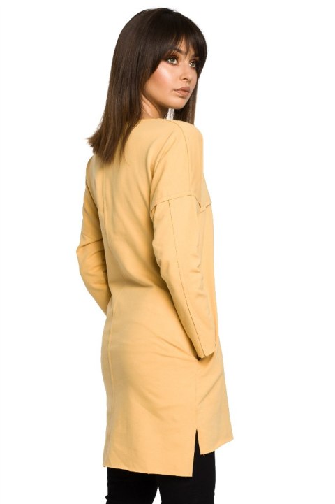 Prosta tunika dresowa mini oversize z długim rękawem żółta B059 Prosta tunika dresowa mini oversize z długim rękawem żółta B059