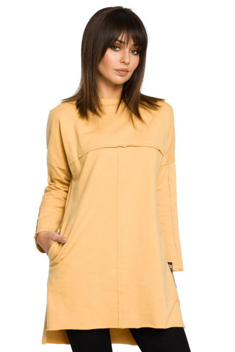 Prosta tunika dresowa mini oversize z długim rękawem żółta B059 Prosta tunika dresowa mini oversize z długim rękawem żółta B059