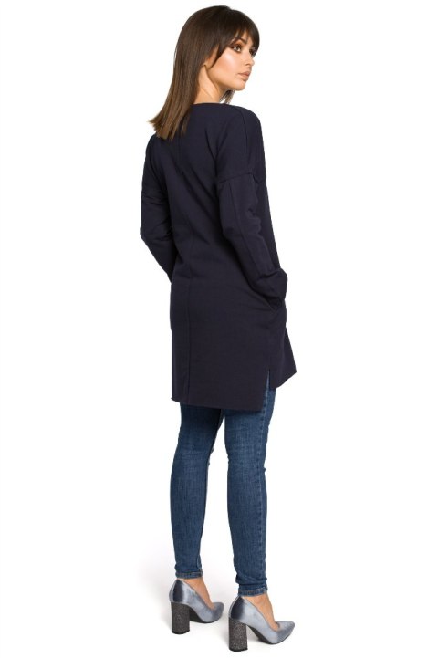 Prosta tunika dresowa mini oversize z długim rękawem granatowa B059 Prosta tunika dresowa mini oversize z długim rękawem granatowa B059