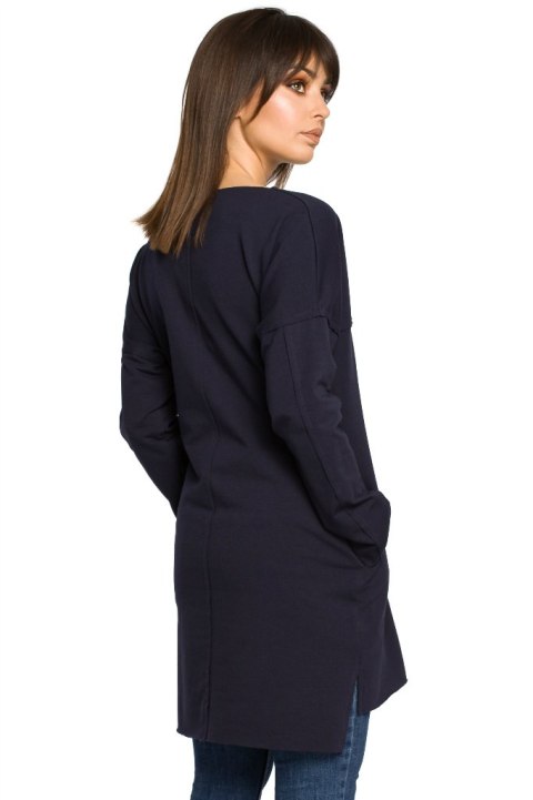 Prosta tunika dresowa mini oversize z długim rękawem granatowa B059 Prosta tunika dresowa mini oversize z długim rękawem granatowa B059