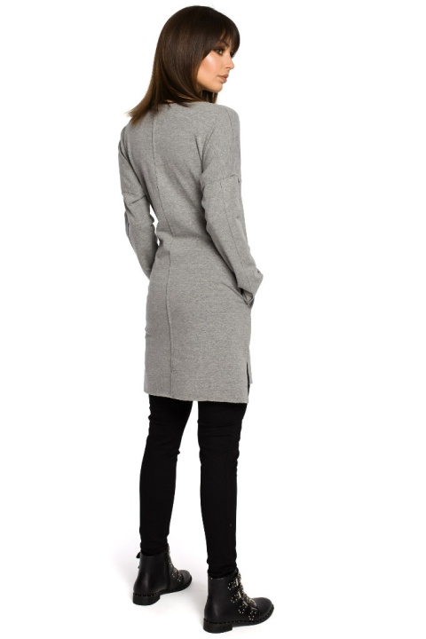 Prosta tunika dresowa mini oversize z długim rękawem szara B059 Prosta tunika dresowa mini oversize z długim rękawem szara B059