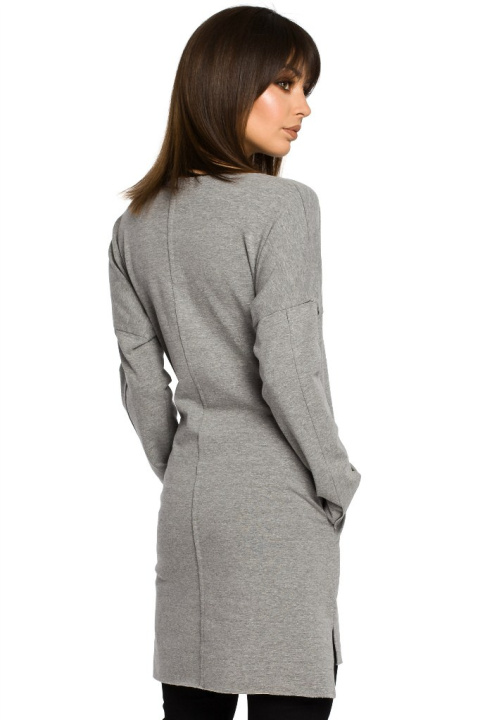 Prosta tunika dresowa mini oversize z długim rękawem szara B059 Prosta tunika dresowa mini oversize z długim rękawem szara B059