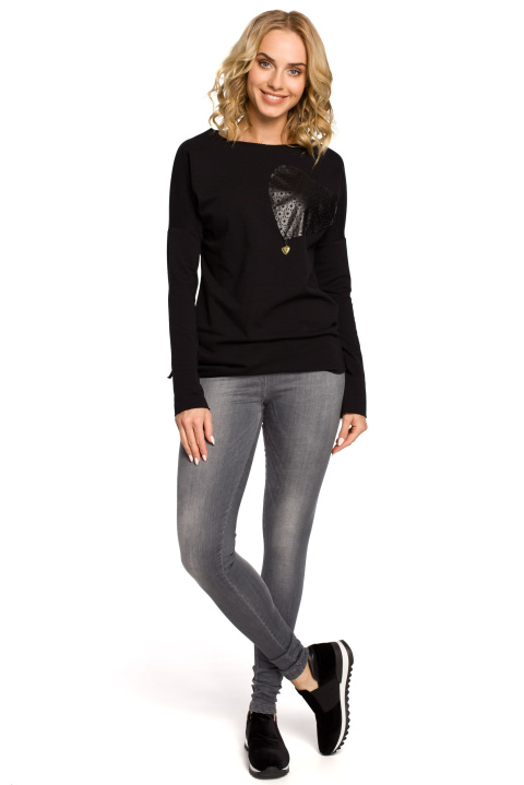Bluza damska z sercem wiązana z boku czarna me048 Bluza damska z sercem wiązana z boku czarna me048