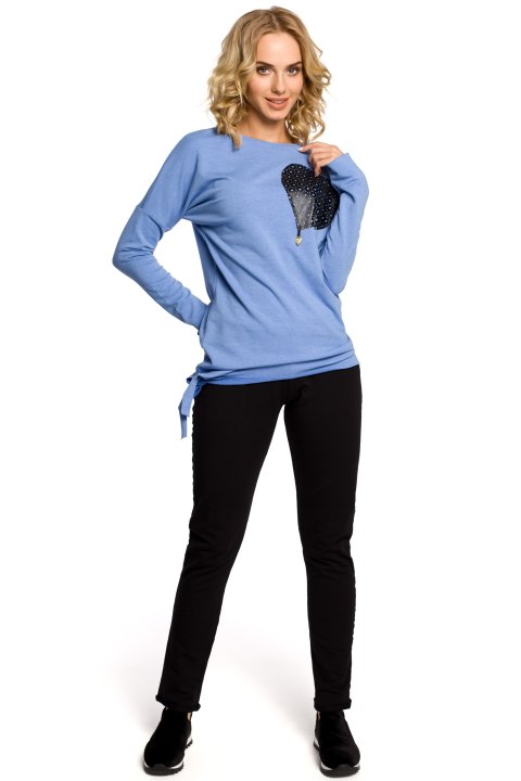 Bluza damska z sercem wiązana z boku niebieska me048 Bluza damska z sercem wiązana z boku niebieska me048