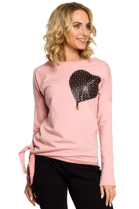 Bluza damska z sercem wiązana z boku różowa me048 Bluza damska z sercem wiązana z boku różowa me048