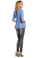 Bluzka damska z krótkim rękawem i plisowaną baskinką niebieska me139