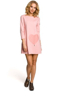 Sukienka trapezowa mini z kieszenią i rękawem 3/4 różowa me053