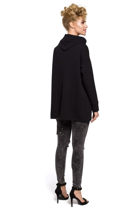 Bluza damska oversize z kominem i wiązaniem z tyłu czarna me260 Bluza damska oversize z kominem i wiązaniem z tyłu czarna me260