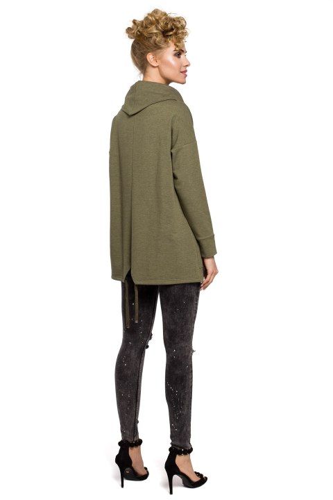Bluza damska oversize z kominem i wiązaniem z tyłu khaki me260 Bluza damska oversize z kominem i wiązaniem z tyłu khaki me260