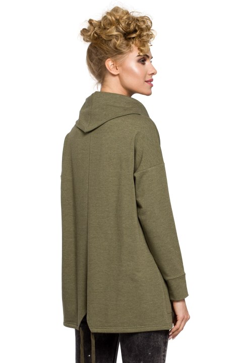 Bluza damska oversize z kominem i wiązaniem z tyłu khaki me260 Bluza damska oversize z kominem i wiązaniem z tyłu khaki me260
