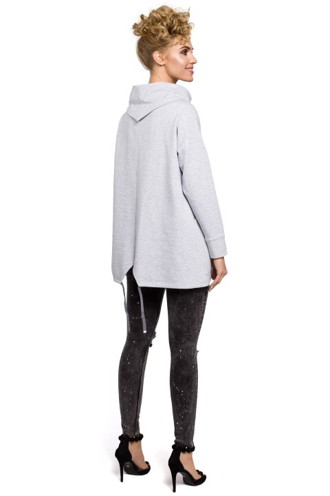 Bluza damska oversize z kominem i wiązaniem z tyłu popielata me260 Bluza damska oversize z kominem i wiązaniem z tyłu popielata me260