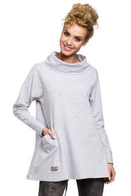 Bluza damska oversize z kominem i wiązaniem z tyłu popielata me260